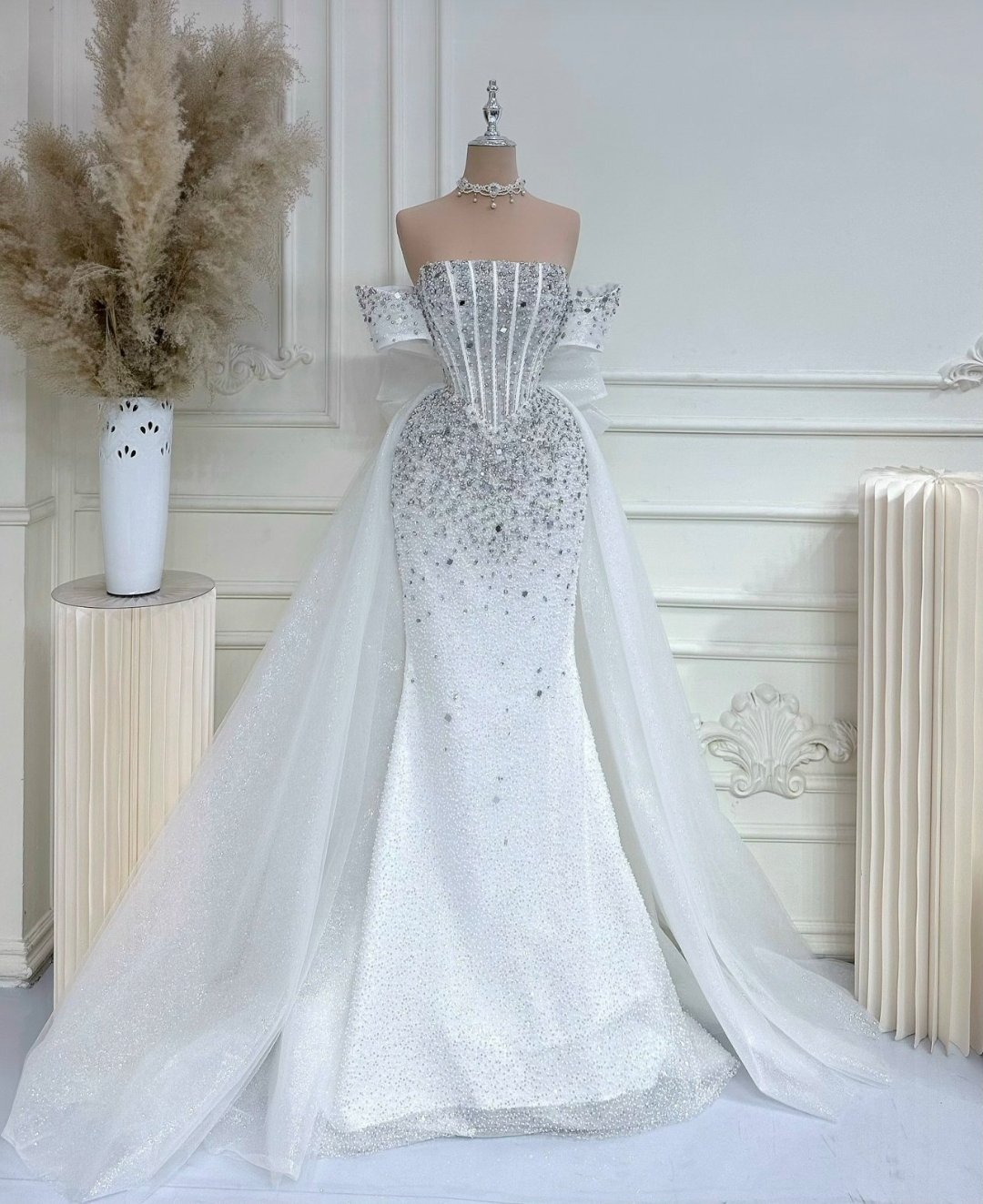 Elegant bridal gown detail
